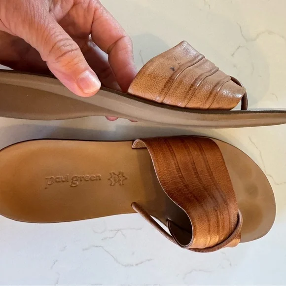 Paul Green Brown Leather Sandals Slides made in Austria AU4/US 6 - Picture 9 of 10